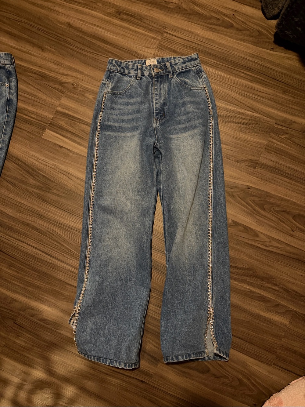 Oh Polly High-Rise Two-Tone Blue Wide-Leg Jeans with Side Trim